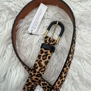 Halogen Genuine Calf Hair Leopard Print Skinny Waist Belt, Medium